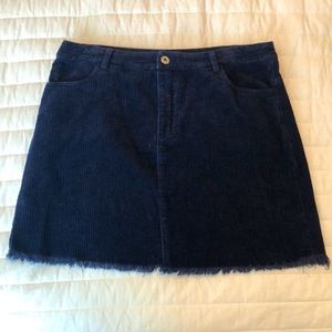 Mittoshop Blue Corduroy Miniskirt with Frayed Hem